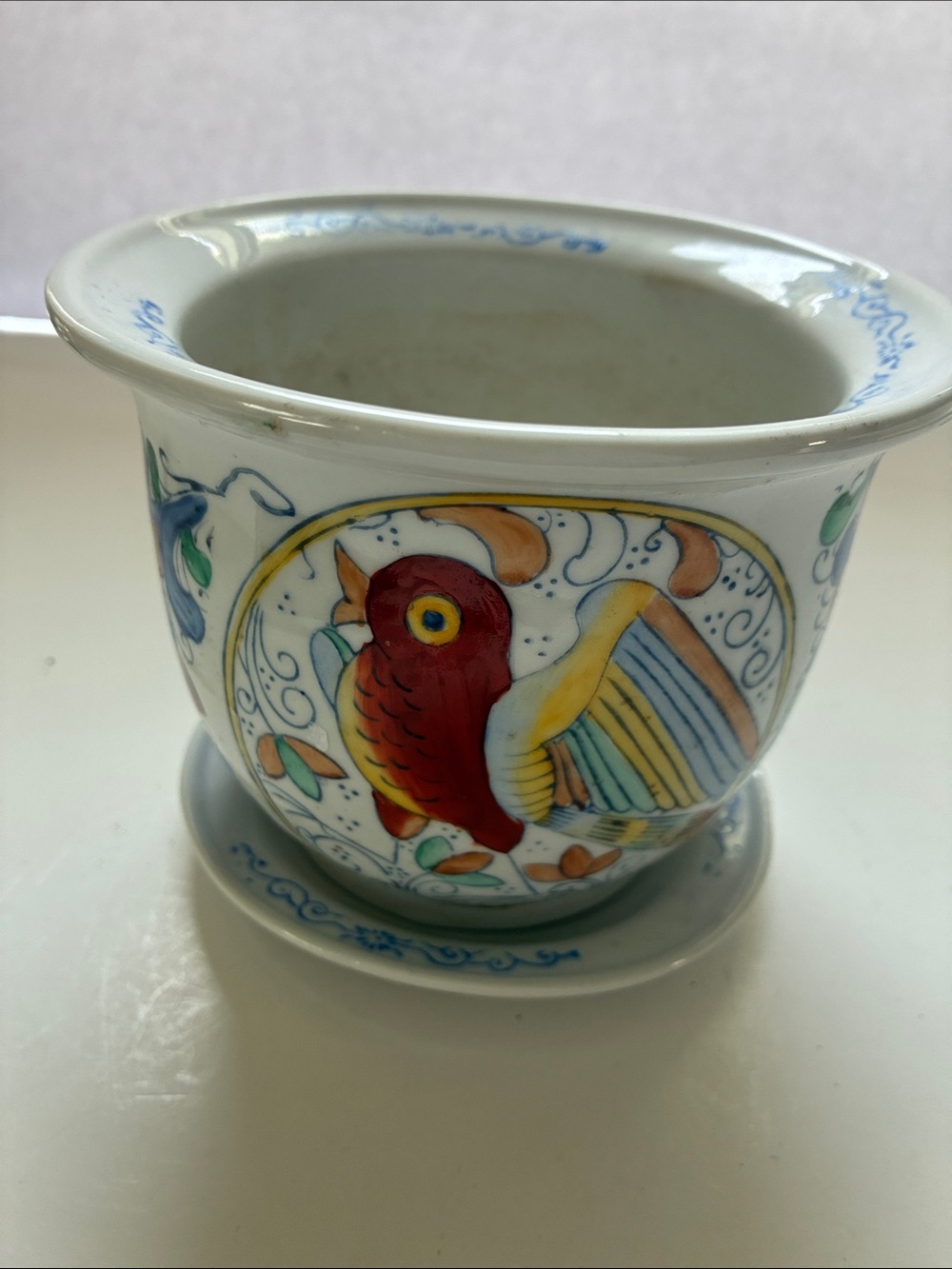 Vintage WBI Chinese Porcelain Decorative Bird Ceramic Planter Pot